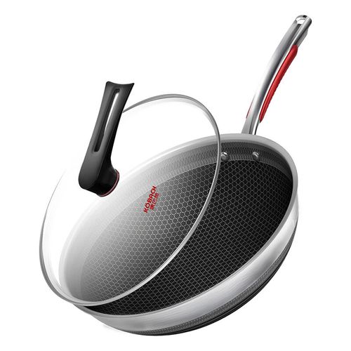 康巴赫炒锅不粘锅316l不锈钢炒菜锅32cm双面蜂窝锅电磁炉燃气灶通用