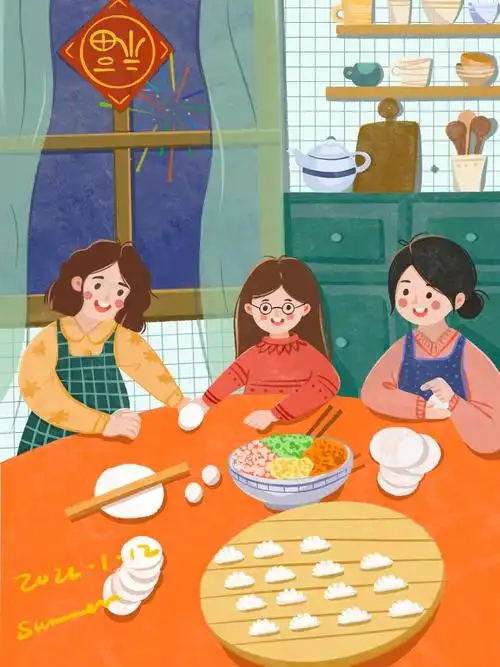 原创插画包饺子