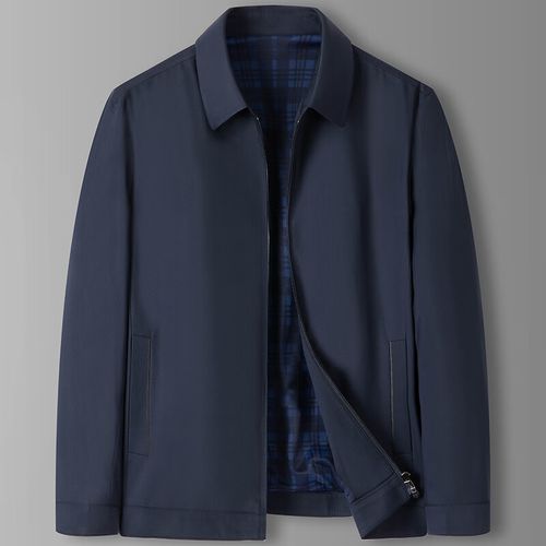 领导行政夹克男300斤中老年胖人翻领男加肥加大码 藏青 175130斤左右