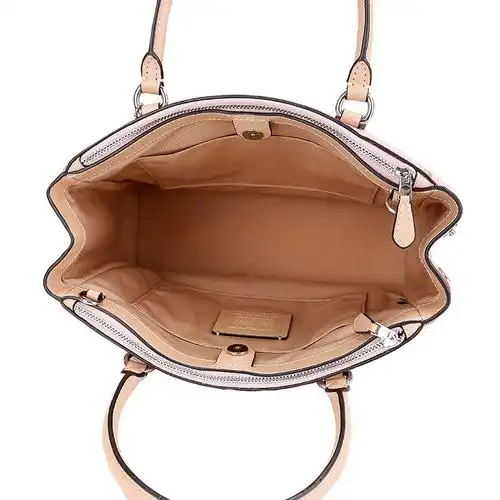 coach蔻驰奢侈品女士中号手提单肩斜挎杀手包粉色印花皮革