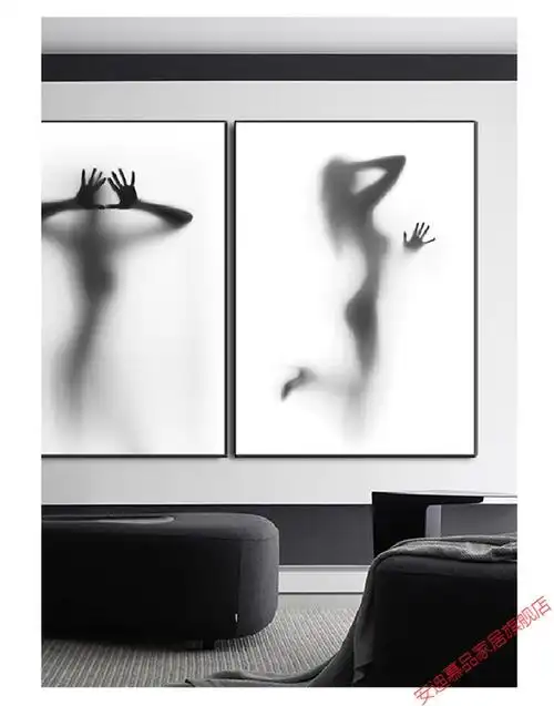生态家居同款现简约黑白模糊人物人影玄关过道装饰画挂画北欧卧室床头