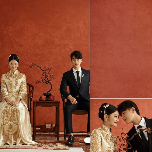 中国风红色摄影背景布影棚秀禾服装拍照道具复古个人写真艺术照婚纱照