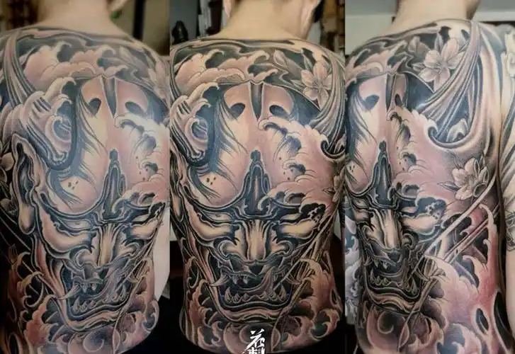 满背般若纹身图片背部新传统般若纹身图案