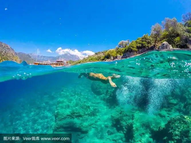 在干净的大海里游泳的女人.