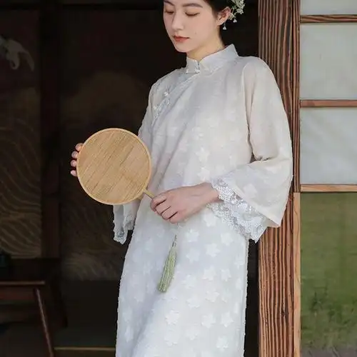 古法民国大小姐改良倒大袖旗袍日常复古国风清新复古宽松连衣裙女