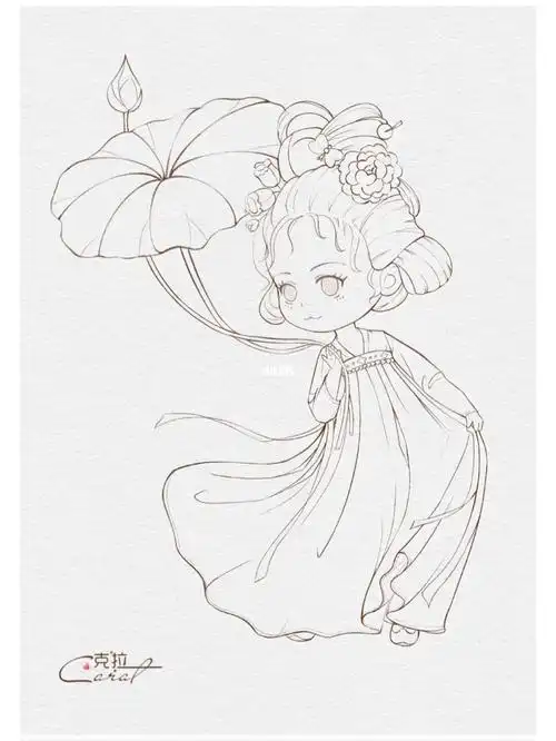 q版女生古装线稿