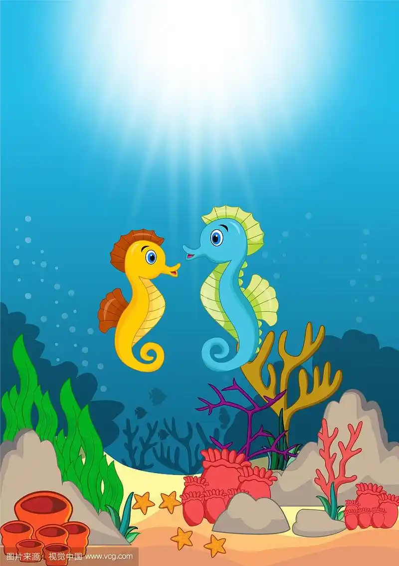 海马在美丽的水下世界卡通