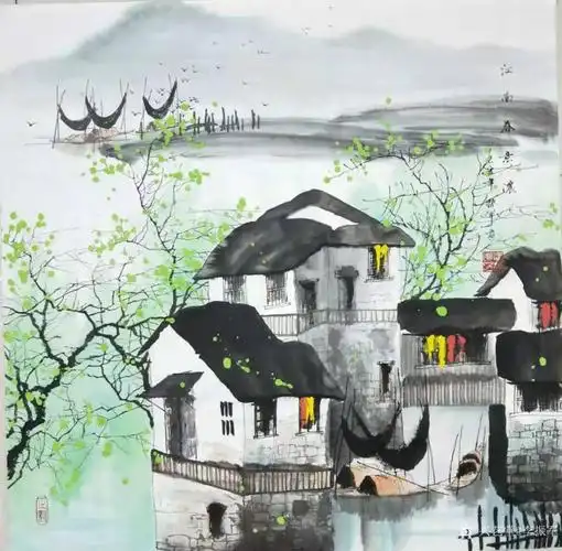 李振军国画作品山水江南春意浓