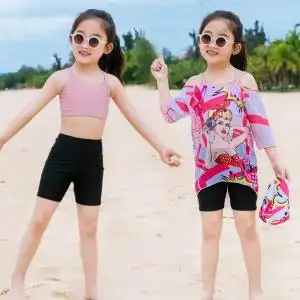 新款儿童泳衣女女童中大童比基尼女孩大童少女学生游泳衣亲子母女