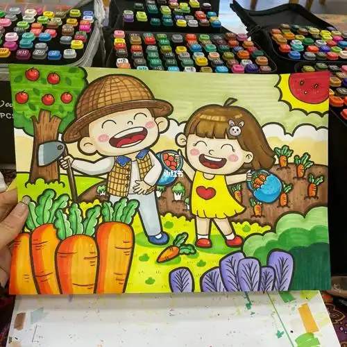 人物主题绘画种菜