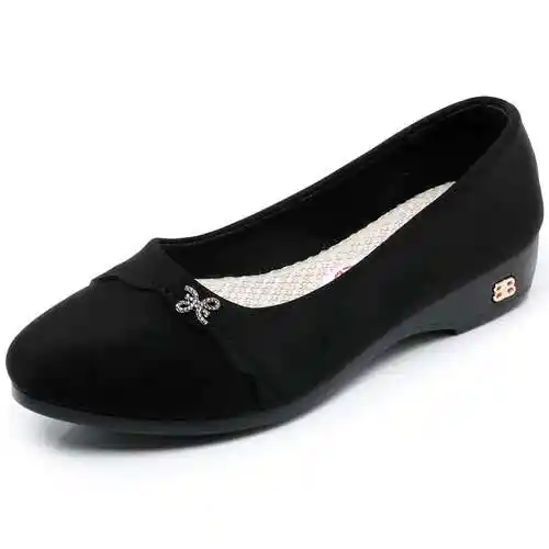 老北京布鞋女单鞋夏新款坡跟软底防滑黑色工装上班工作鞋久站不累