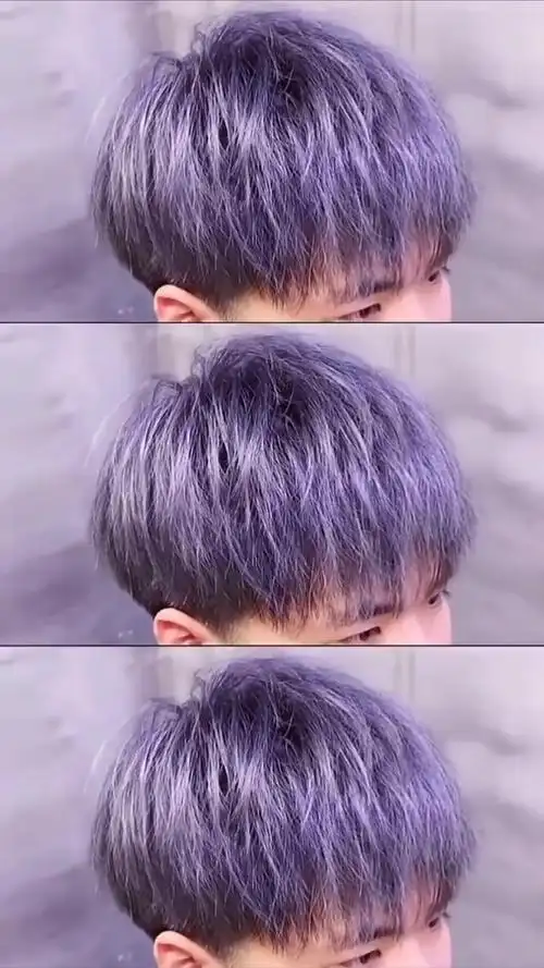 靓仔发型 紫灰色系 中长碎花发型 颜色漂到8度 厦门男士发型