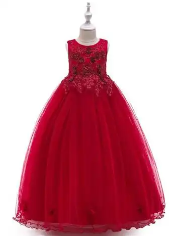 演出服公主裙连衣裙夏季中大童7至12岁六一儿童节表演服装枣红170cm