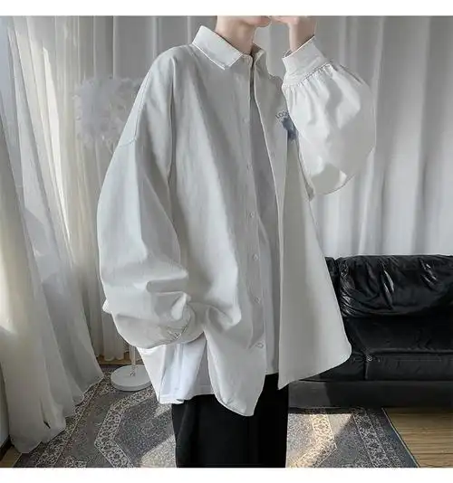 白色 m品牌: 咚憬 商品名称:【新品】长袖衬衫男宽松港风日系休闲外穿