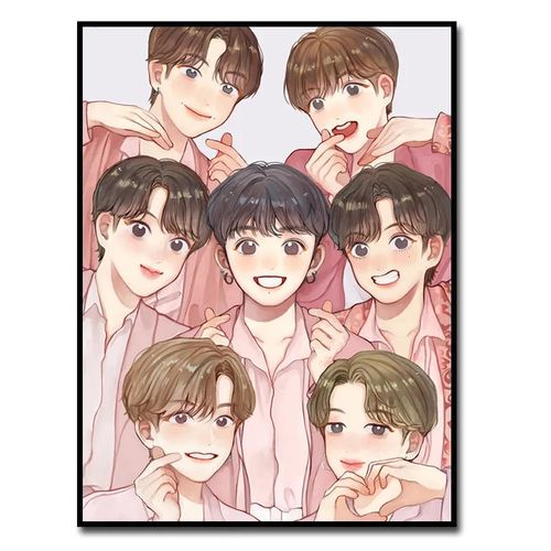 bts 防弹少年团 diy数字油画动漫版q版金泰亨闵玧其手绘填色挂画