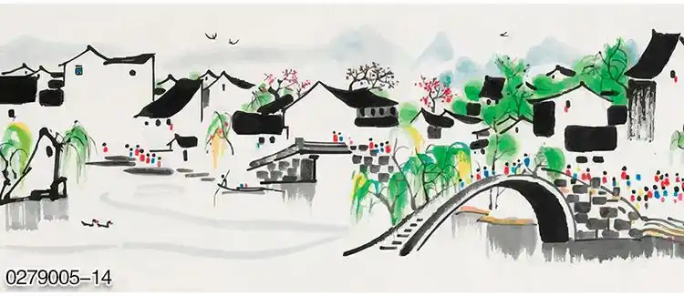 江南水乡水墨壁纸中式餐饮火锅农家乐饭店餐厅墙纸背景墙纸壁画无缝