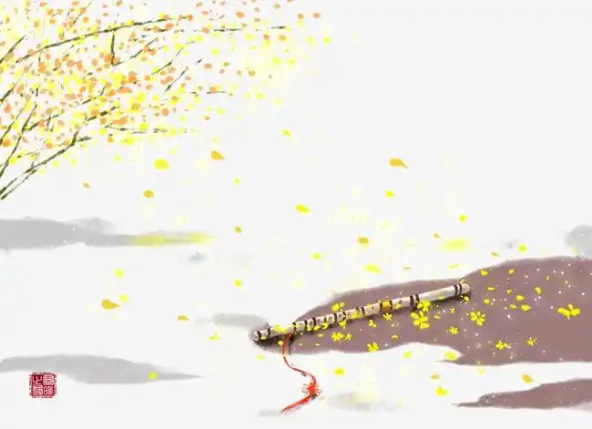 唯美古风手绘笛子插画免抠作图素材封面