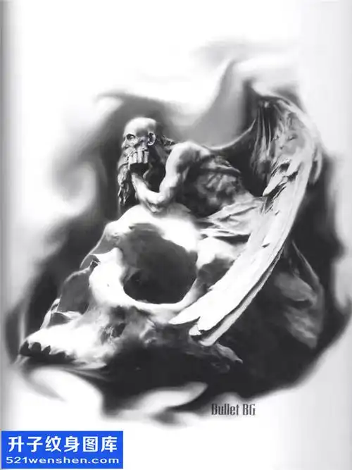 骷髅天使纹身手稿图案大全