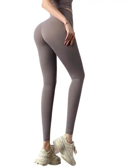 健身栗子紧身裸感尴尬线高弹显瑜伽裤女高腰健身裤