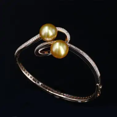 (已售仅供款式参考)18k金珍珠手镯天然南洋海水珠浓金金珠手镯 镶嵌