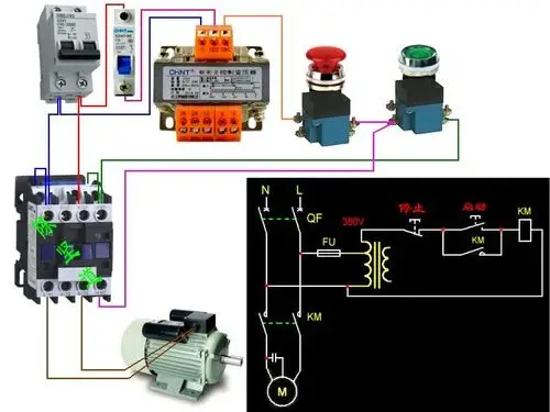 二相空开与380v交流接触器怎样连图?