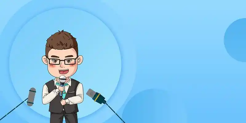 记者日蓝色背景人物采访展板背景