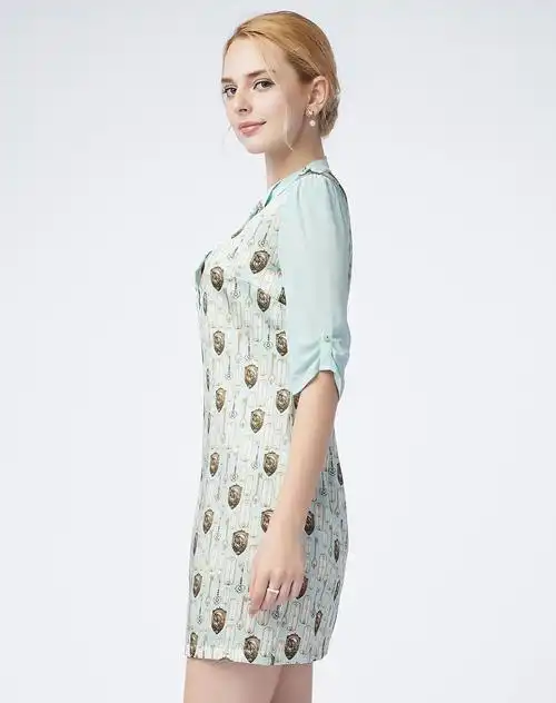 斐戈fiocco女装移动端专场绿花拼色直筒桑蚕丝连衣裙fosk0713ld_唯品