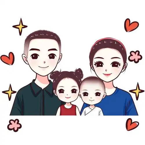 手绘动漫图片,温馨一家四口头像,拿图收藏喔