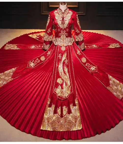 秀禾服新娘2022新款中式结婚女婚纱孕妇遮肚敬酒服大码显瘦礼服对凤大