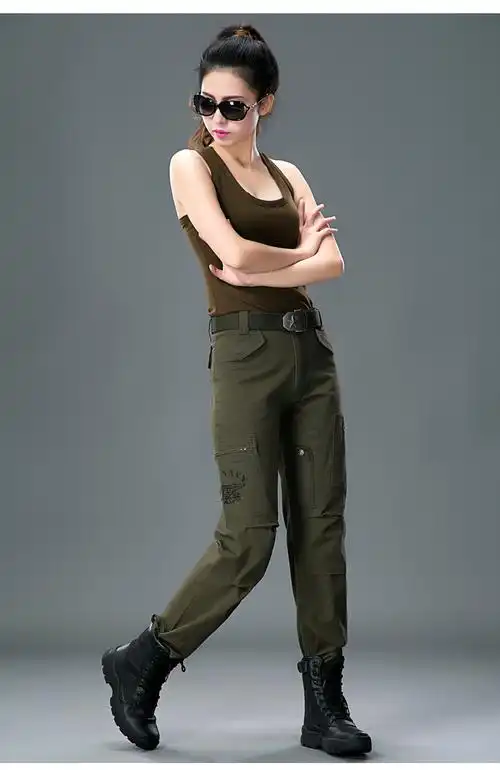 嘟嘟美倍尔户外登山显瘦海豹多口袋军裤修身休闲裤女军迷工装裤