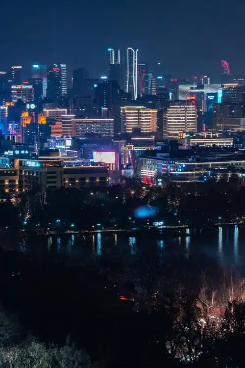 杭州西湖夜景竖图