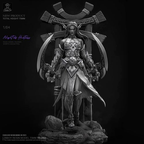 75mm zbboy监制 暗夜精灵女猎手  树脂手办 女兵人 白模 td-2803