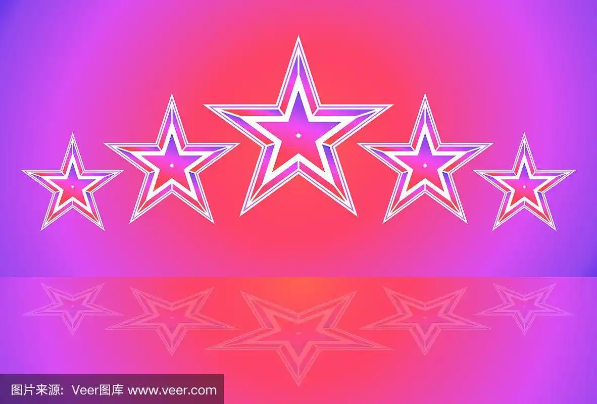 五颗星星以拱形或弧形的形式出现在渐变的粉红色墙壁背景上,并在地板