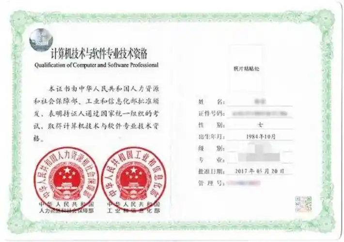 《全国计算机技术与软件专业技术资格(水平)》证书,终身可查,全国通用