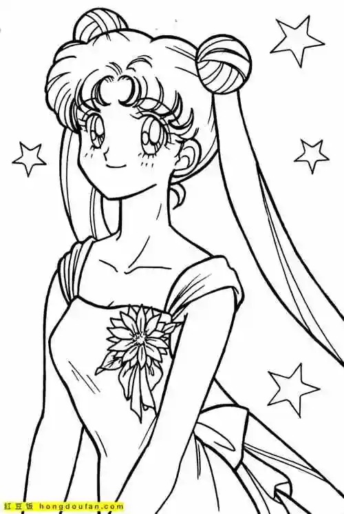 12张为正义而战的美少女战士月野兔卡通涂色图片-红豆饭小学生简笔画