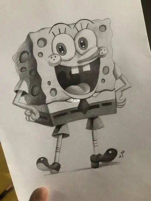 在线美术一对一|课效作品—素描《海绵宝宝》