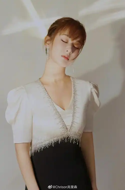 杨紫穿了sachin & babi黑白高腰拼色礼服亮相