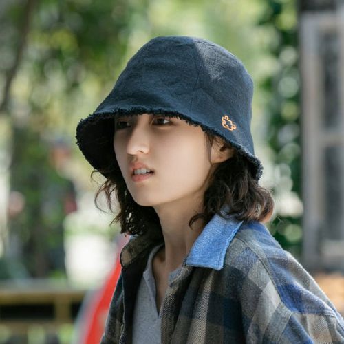 张子枫同款帽子渔夫帽盆帽黑色拼图水桶帽大头围堆堆帽向往的生活