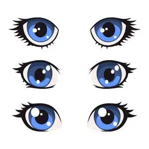 卡通动漫背景蓝色卡通动漫眼睛设置.矢量照片