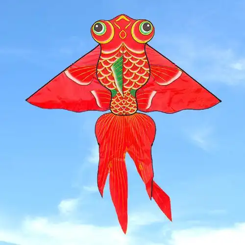 金鱼风筝潍坊儿童卡通成人大型三角微风好飞传统烫金鲤鱼风争