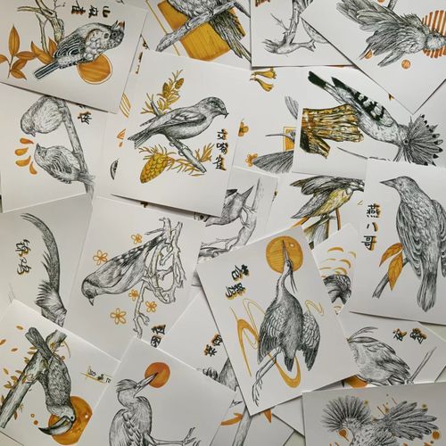 古风线描鸟类临摹卡尺寸a4一套32张250g铜版纸双面覆膜印刷带步骤