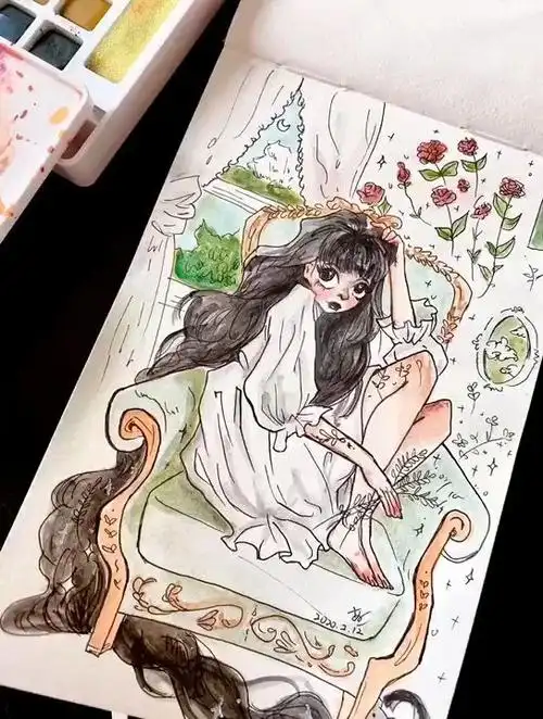 【柚子】长发公主水彩步骤图