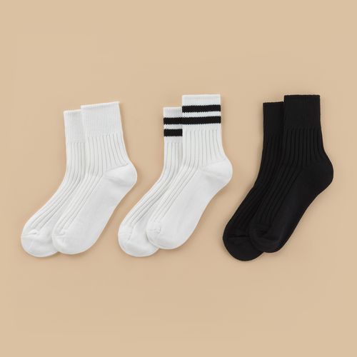 compass cotton sock 男女款日常中筒袜杠条纯棉长袜棉袜子三双装