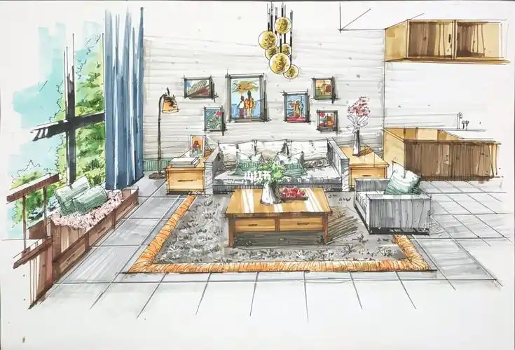 室内设计手绘马克笔01客厅