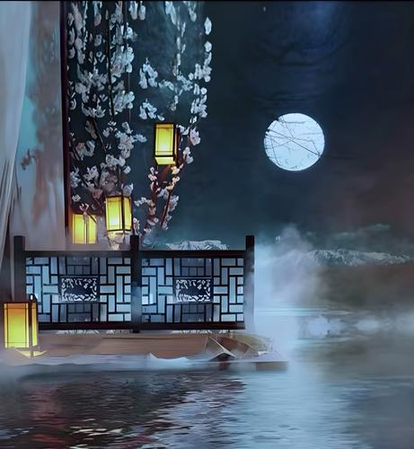 抖音直播中秋月亮古装 拍照背景影楼古风拍照写真唯美梦幻月宫背景