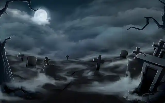 万圣节写实墓地坟墓阴森暗黑场景手绘插画厚涂背景万圣节背景