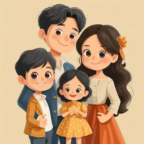 亲子头像|2024一家四口兄妹|亲子照卡通插画