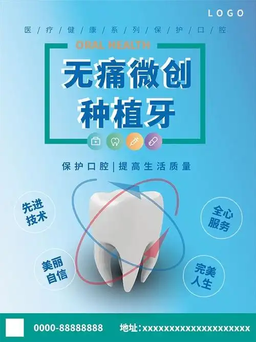 微创种牙海报,主题为种牙海报,可用作种植牙广告,无痛种植牙,牙科海报
