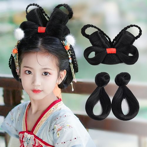 古装汉服假发儿童古风cos造型发髻女童古代发型牛角发包盘发辫子