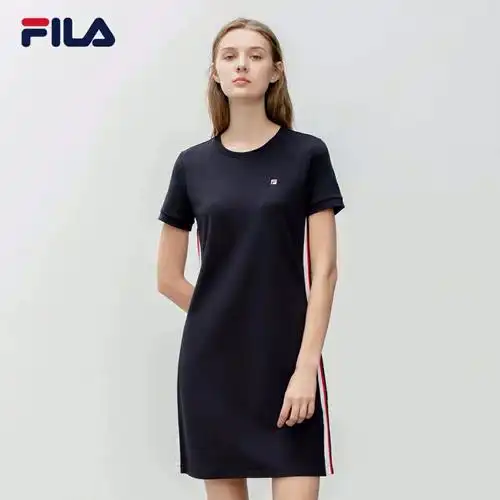 fila 斐乐官方女子连衣裙新款字母印花拼条刺绣logo长裙 #斐乐